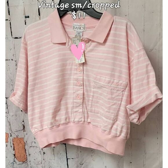 Vintage repurposed - reworked cropped women's pink striped top Courtney and Co B - Picture 2 of 2